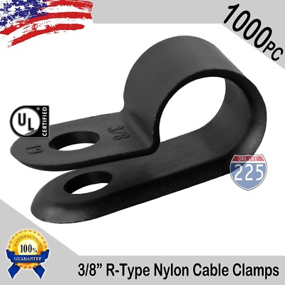 1000 PCS PACK 3/8'' Inch R-Type CABLE CLAMPS NYLON BLACK HOSE WIRE ELECTRICAL UV