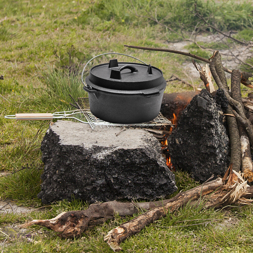 Dual Purpose Cast Iron Dutch Oven Non-stick Hanging Stew Pot Frying Pan  Skillet