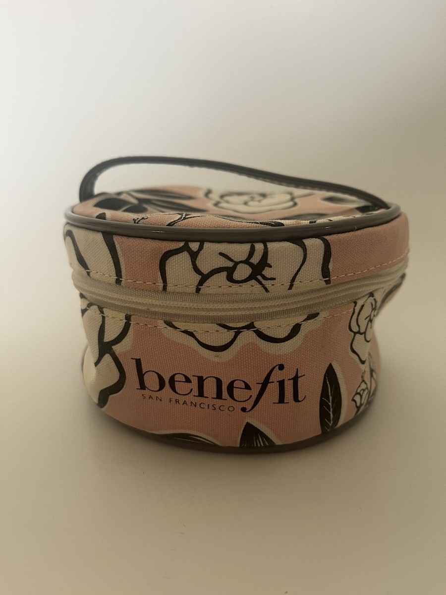 Vintage Benefit Cosmetics Round Fabric Bag Pink Travel Jewelry