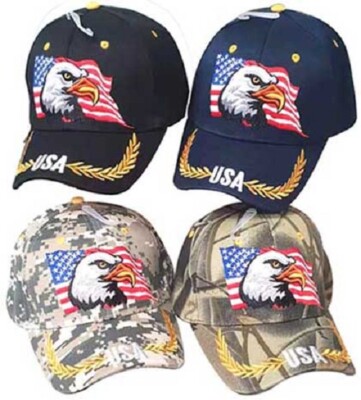 USA Flag Patriotic Eagle FEATHER EGGS Adjustable Embroidered ''BLUE'' Cap Hat 