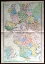 Carta geografica antica EUROPA e FRANCIA IN EPOCA FEUDALE 1912 Antique map
