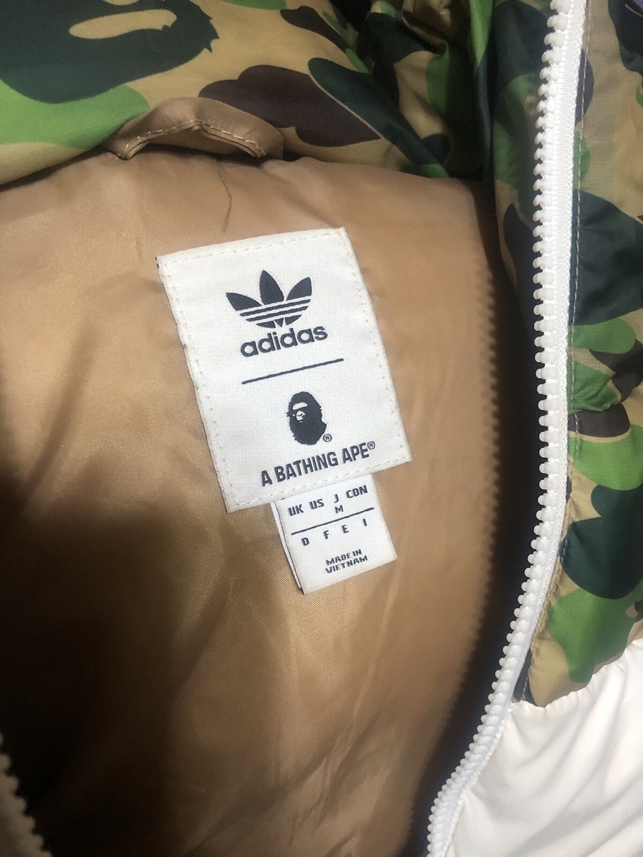 BAPE x Adidas ABC Camo Firebird Shark Puffer Jacket Size BAPE x Adidas ABC Camo Firebird Shark Puffer Jacket Size