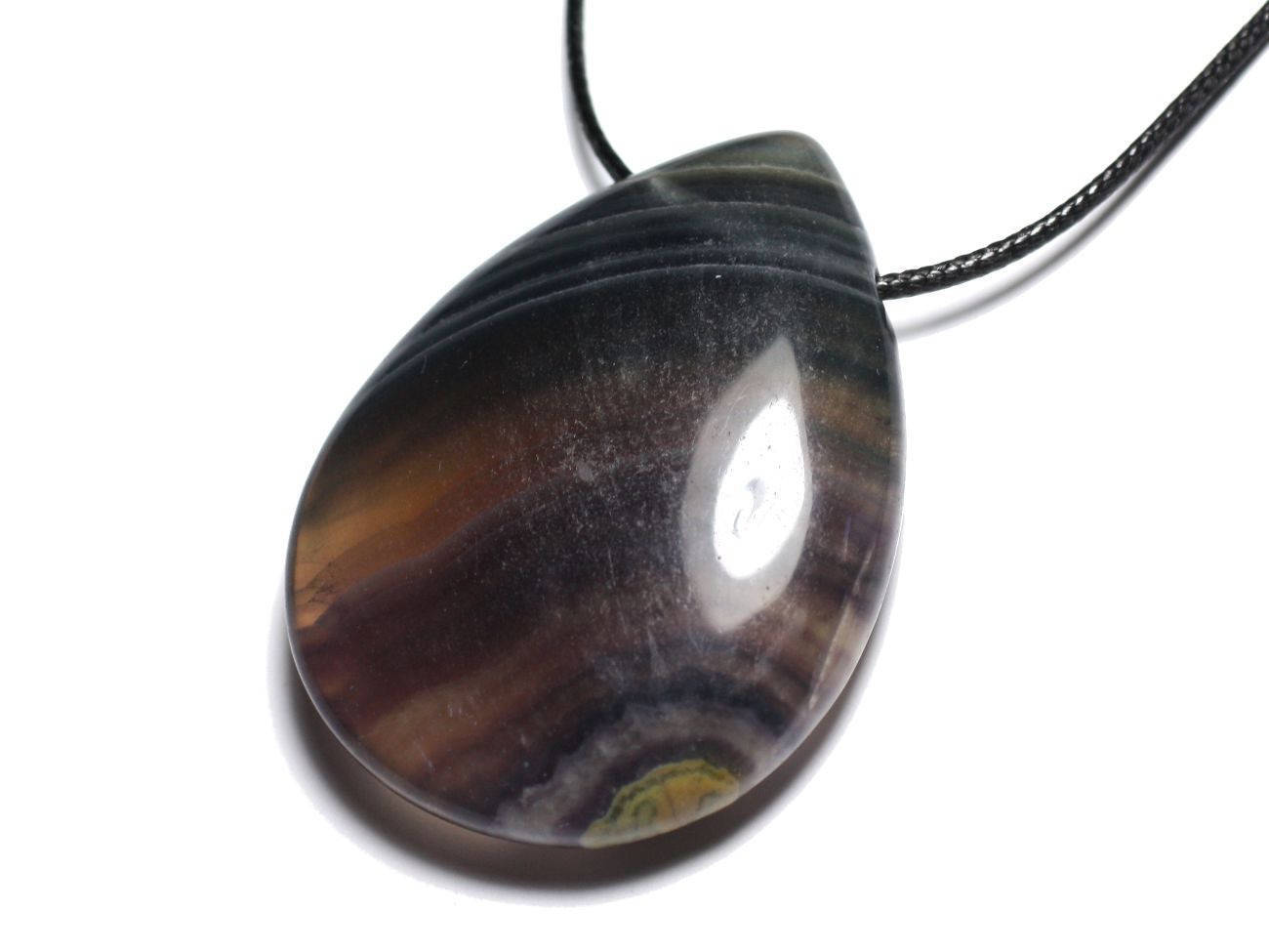 Collier pendentif en pierre véritable fluorite multicolore grande goutte 60mm