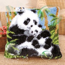 Latch Hook Complete Cushion Cover Kit Mother Baby Panda Cushion Sets 43x43cm