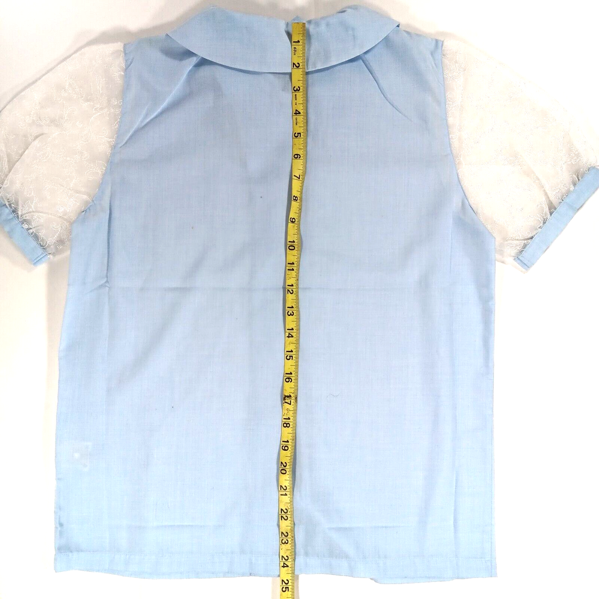 ゆきお Puxa Yoshimura Japanese Women's Med Blue Blouse Shirt w/ Lace