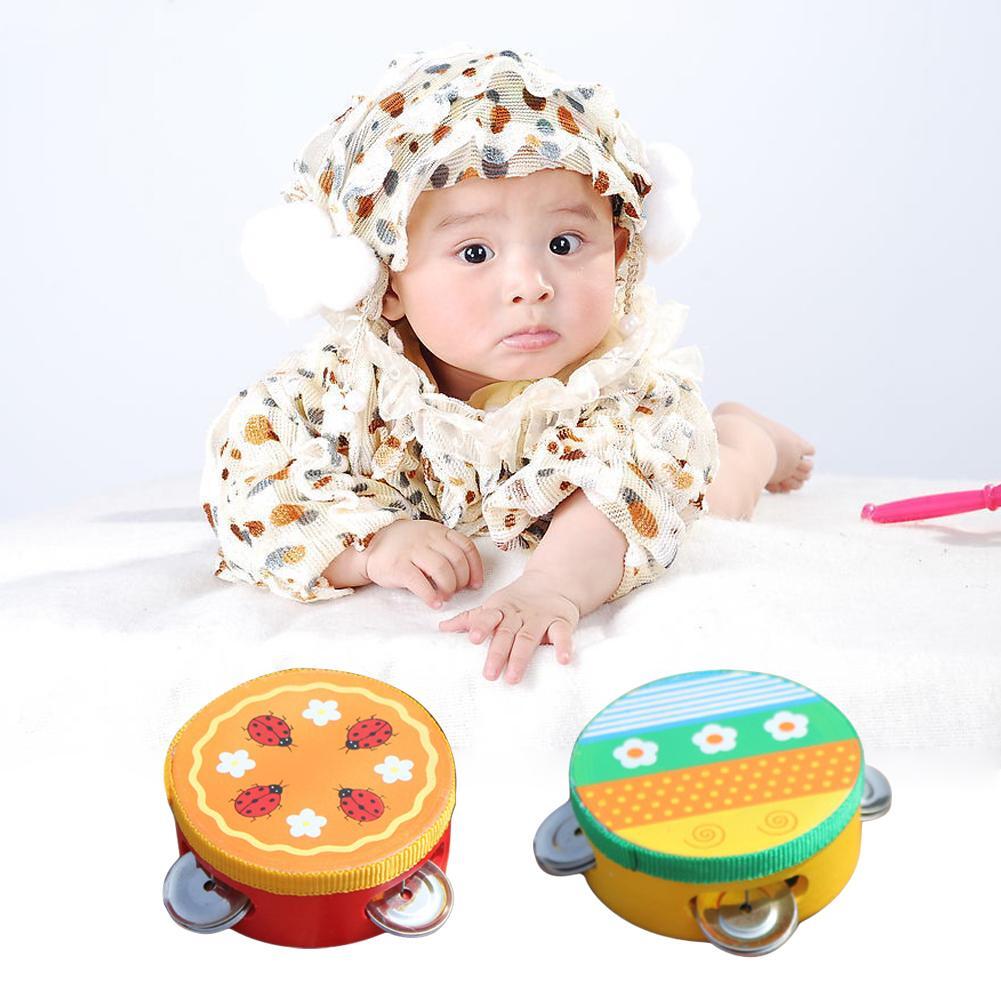 10cm Wooden Tambourine Drum Bell Teaching Aids Color Random for Kids