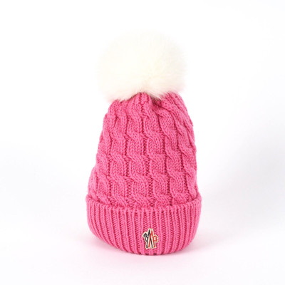MONCLER Mütze aus Wolle mit Bommel Luxus Designer Merino / Fuchs NEU  OP: 340  