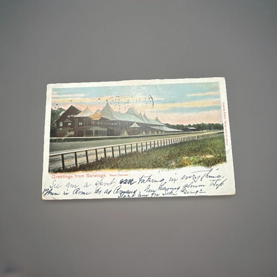 Postal del circuito de carreras de Saratoga Springs Nueva York, clip para dinero, ropa, cepillo Foto 2 de 4
