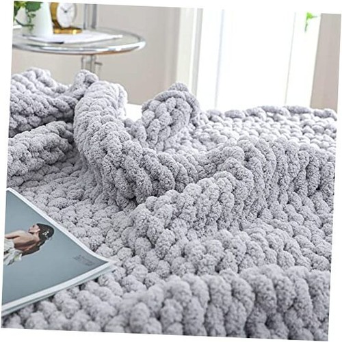Chunky Knit 51"x63" (Large Size Throw） Light Grey W/ a Little Bit