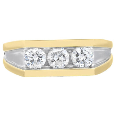 Features Three Stone Channel Set 1.50CT Round Cut Diamonds Men's Engagement Ring