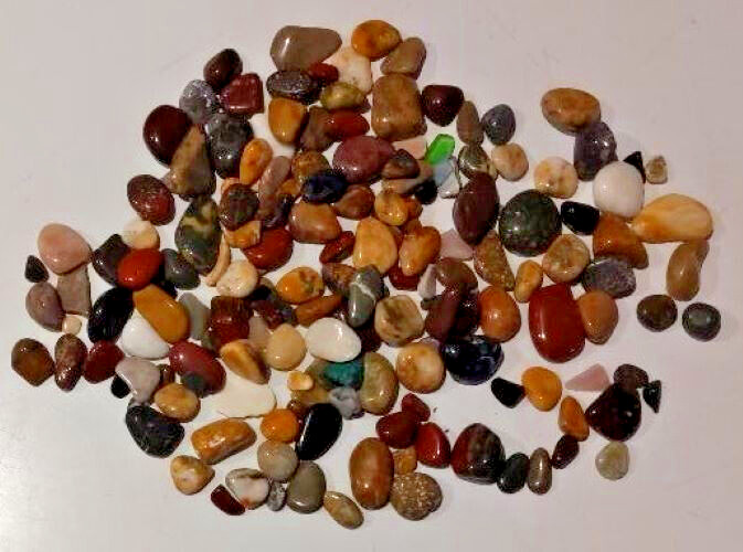 Lot of Tumbled Stones, 12 ounces, varied colors, shapes, and shapes as shown