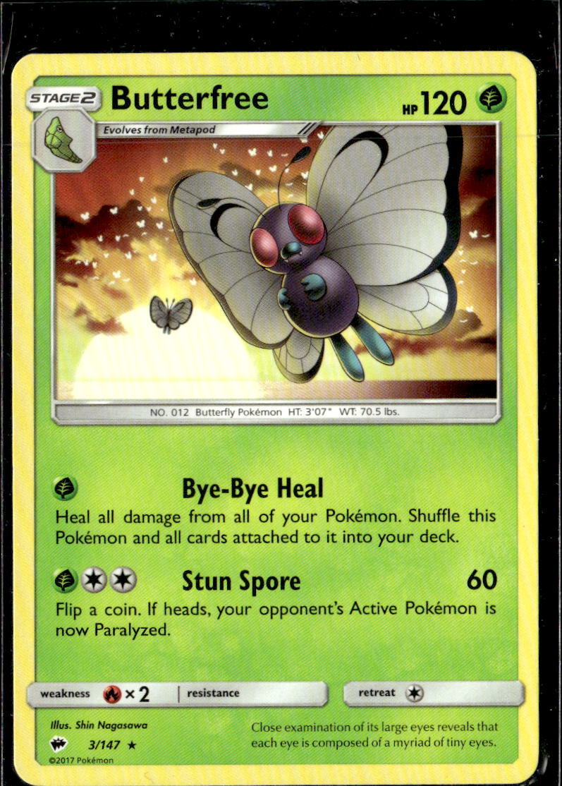 Pokemon Butterfree 003/147 Burning Shadows Non Holo Rare 3 Card Lot