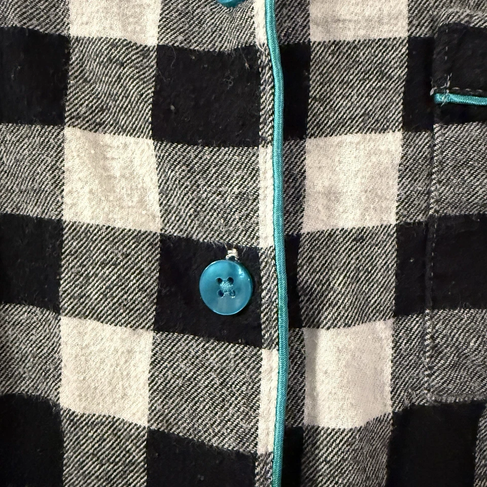 Joe Boxer Womens Pajama Set black white buffalo plaid flannel Turquoise Trim Pjs - Image 3 of 4