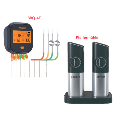 WLAN Bratenthermometer Digital Grill IBBQ-4T + 2PCS Salzmühle Pfeffermühle Küche