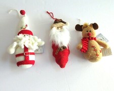 Christmas Ornaments 3 Fabric Cloth Hanging 2 Santas and Christmas Mouse 7 inch