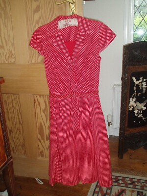 Laura Ashley vintage dress size red polka dot excellent UK
