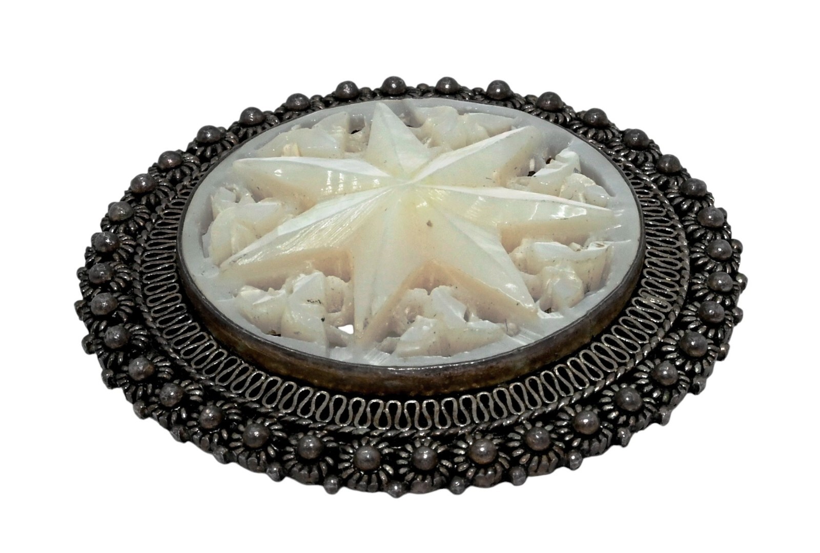 Vintage Jerusalem Round Solid Sterling Silver Whi… - image 2