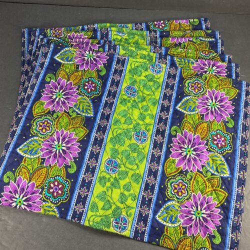 set 6 vibrant purple floral & lime green on navy blue background placemats EUC - Picture 1 of 11