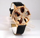 XL Black Leather Gold Gangster Rapper Pimp Spinner Ice Bling Crystal Gents Watch
