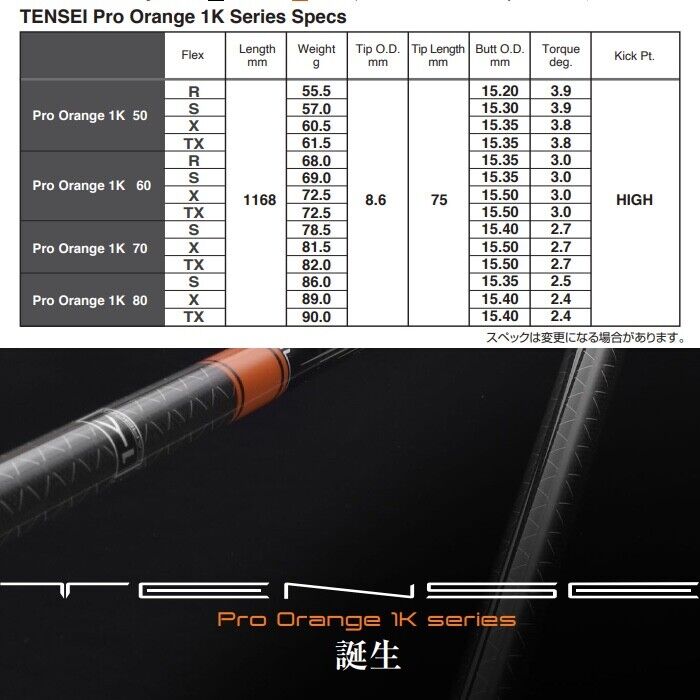 Mitsubishi Chemical Golf Tensei Pro Orange 1k Japan Limited Shaft 60 Flex  TX Men