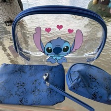 Stitch Disney Stitch Cosmetic Bag Set Blue Clear Bags Stitch Design 3pc