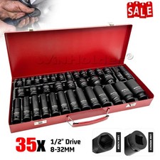 1/2" Drive 35x Impact Socket Set Metric Thin Wall Deep Sockets 8-32mm Long Reach