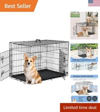 30 inch Dog Crate Dog Kennel Cage with Double Door Folding Metal Wire Dog Cag...