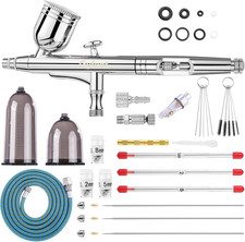Airbrush Kit, Airbrush Gun with 4 Quick-Release Nozzle Sets 0.2/0.3/0.5/0.8Mm D