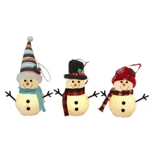Christmas Snowman Ornaments Set of 3 Battery Operated LED Light-Up Holiday De...