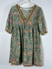 The Fox and The Mermaid Womens Floral Printed Cotton Mini-Dress Medium Green