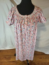ARIA Collection Ladies Pink Floral Nightgown w/Smocking Lace Size L