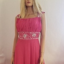 Hot Pink Formal Dress Beaded Waistline Party Prom Gown