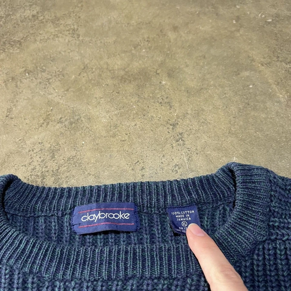 Vintage 90s Claybrooke Green/Navy Ribbed Cotton Sweater 1990s - Image 3 of 3