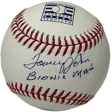 Tommy John Signed Hall of Fame HOF Logo Baseball w/ Bionic Man JSA Witness COA