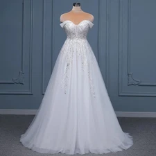 Customized Sexy Boat Neck Beach Wedding Dresses Off Shoulder Lace Bride Gowns