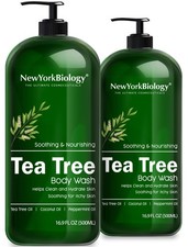 New York Biology Tea Tree Body Wash for Men 16.9 Fl Oz Pack of 2 ,