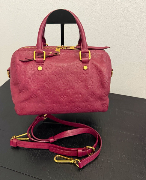 Louis Vuitton Monogram Empreinte Speedy Bandouliere 25 Satchel Burgundy