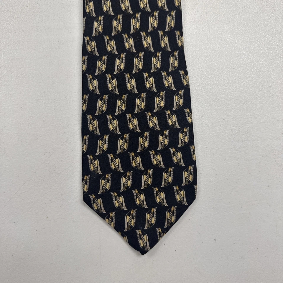 Corbata de cuello vintage Valentino Italia para hombre negra con patrón geométrico 100 % seda Foto 2 de 4