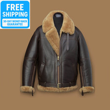 Mens Raf B3 Real Leather Jacket Aviator Flying Bomber SheepSkin Pilot Coat Brown