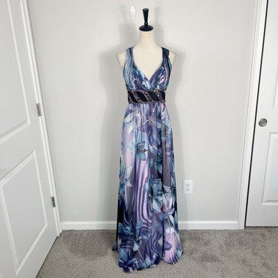 Vintage Cache Evening Gown Prom Y2k Fairy Sequin Beaded Twist Open Back Floral 4
