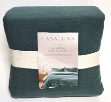 Full/Queen Heavyweight Linen Blend Duvet Cover  Sham Set Dark Teal - Casaluna