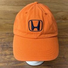 Honda Hat Orange Adjustable Strapback Blue Embroidered Logo Automotive Cap