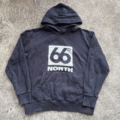 66 Degrees North Iceland Hooded Sweatshirt Size Large Black w/ Logo