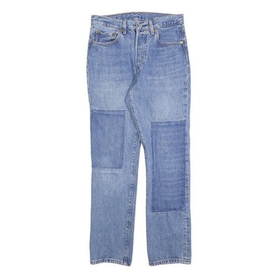 LEVI'S 501 Damen Jeans Blau Regular Gerade Denim Mittel Patchwork W27 L30