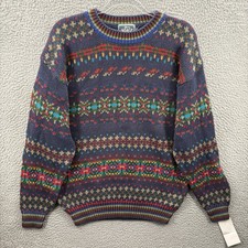 Vintage Woolrich Sweater Men Medium Navy Fair Isle Nordic Birdseye New Old Stock