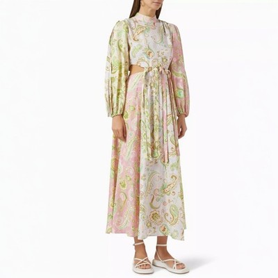 Alemais Marta Dress Size 6 AU / 2 US Midi Cut Out Paisley Linen | eBay
