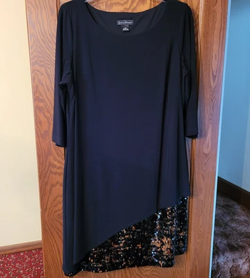 Jessica Howard Dress Womens Sz 22 Black Lined Stretchy Gold Sequins Evening NEW - Image 1 of 4