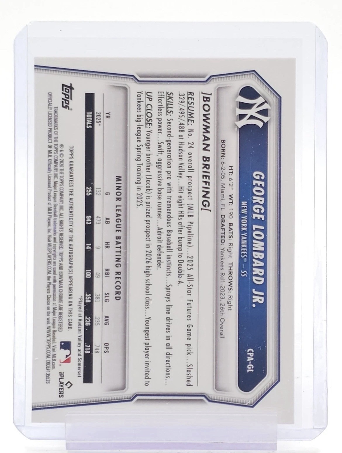 ‼️Read Description‼️ Topps 2026 Bowman Chrome George Lombard Jr. Rookie Auto view 2