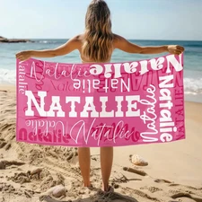 Personalized Monogrammed Beach Towels with Name, Signature Beach Towel