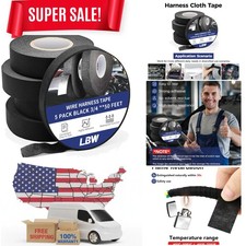 5 Rolls 3/4 Inch X 50 FT Wire Harness Cloth Electrical Tape, Wire Loom Tape Wiri